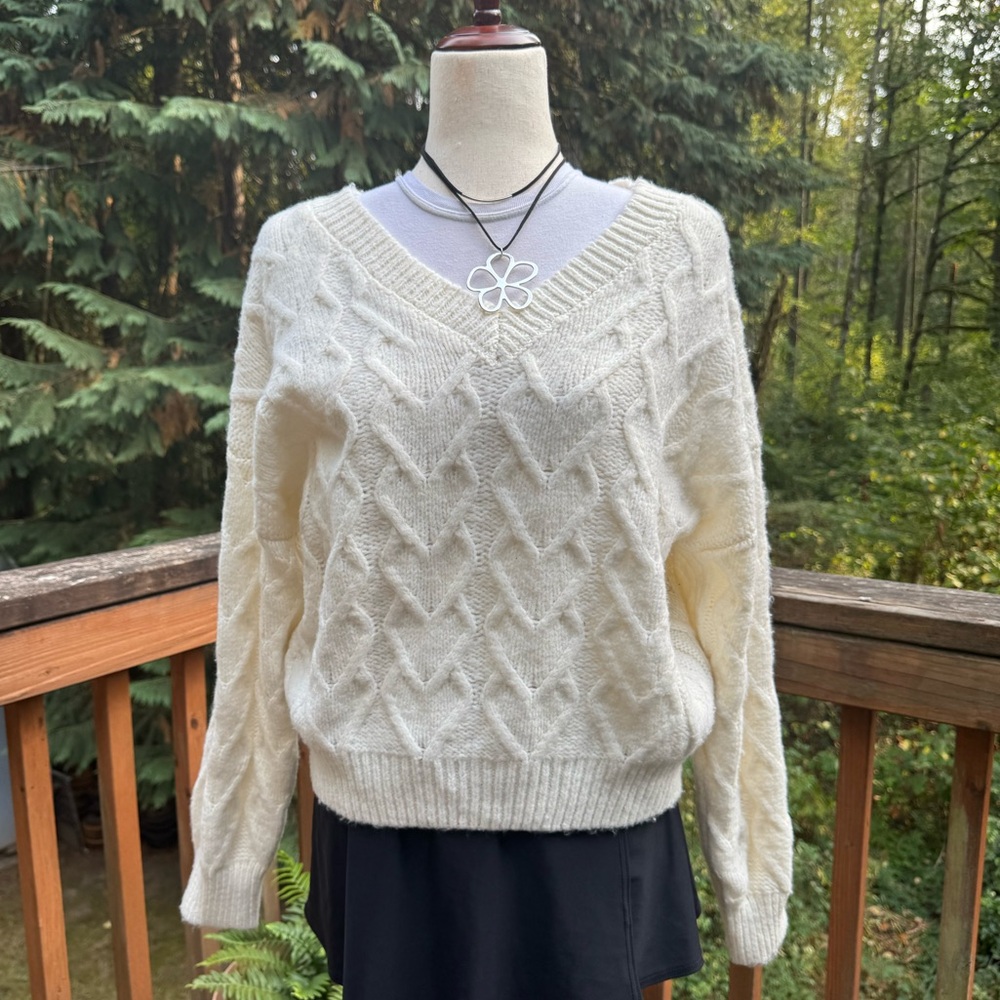 Hippie Rose Cream V-Neck Sweater